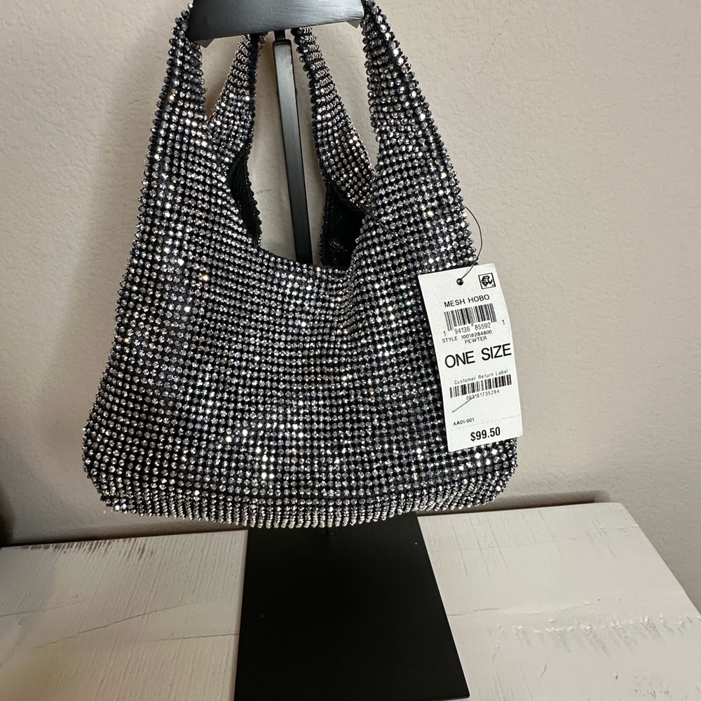 Mesh Hobo Bag - Black and Silver